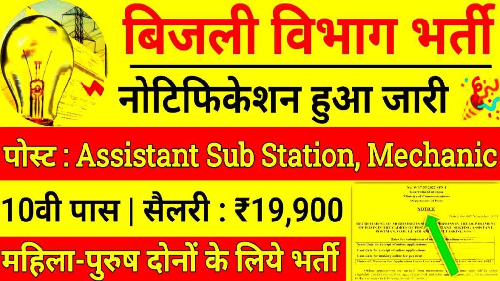 Electricity Department Data Entry Operator Recruitment